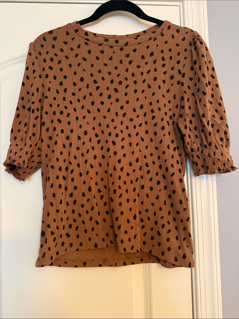 Lucky Brand Brown With Black Polka Dot Short Sleeve Blouse